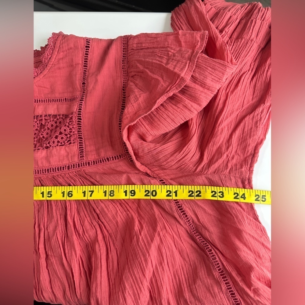 Free People Women’s Boho Flora Ruffle Oversized Crochet Top Salmon Pink Sz M - Picture 11 of 13